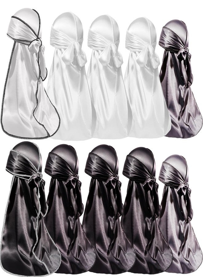 ForceWave 10 Pieces Silky Durags Long Tail for Women Men Satin Durag 360 Wave, Dorag, 10 Pieces - Image 1